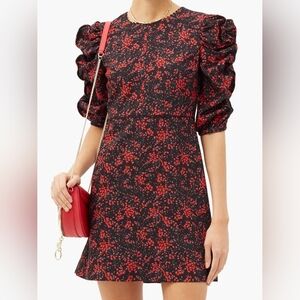 See By Chloe Women's Black Ruched Floral‎ Mini Crepe Dress Size 34